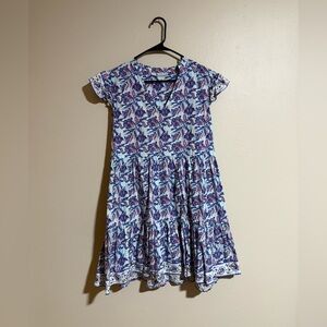Bindu Blue Floral Mini Dress Size Small 100% Cotton